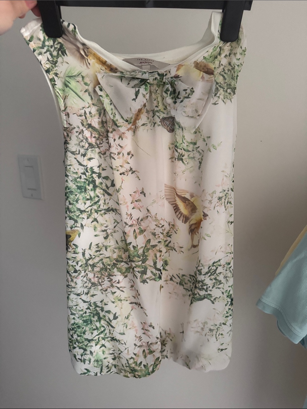 Ted Baker Cream Floral & Green Leaf Print Dress